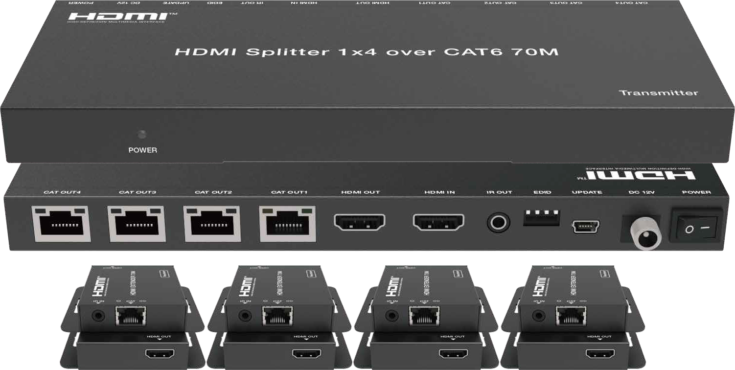 875314 4K HDMI 1×4 Splitter over CAT6 (70m)